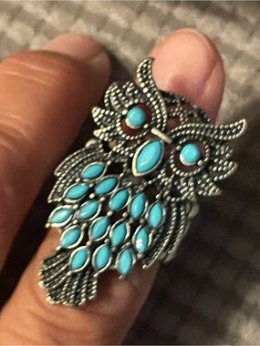 Turquoise Owl Statement Stretchy Ring - Women Jewelry